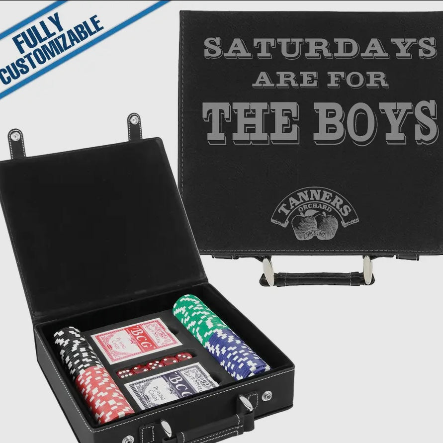 100 Chip Engraved Leatherette Poker Set Fully Customizable