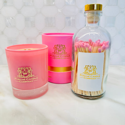 Pink Champagne Candle & Matches Gift Set