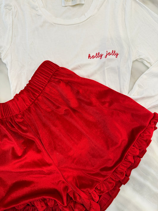 Holly Jolly Velvet Pajama Short Set